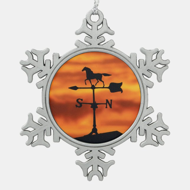 Weather Vane at Sunset Snowflake Pewter Christmas Ornament (Front)