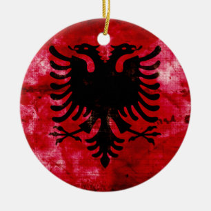 Weathered Albania Flag Ceramic Tree Decoration