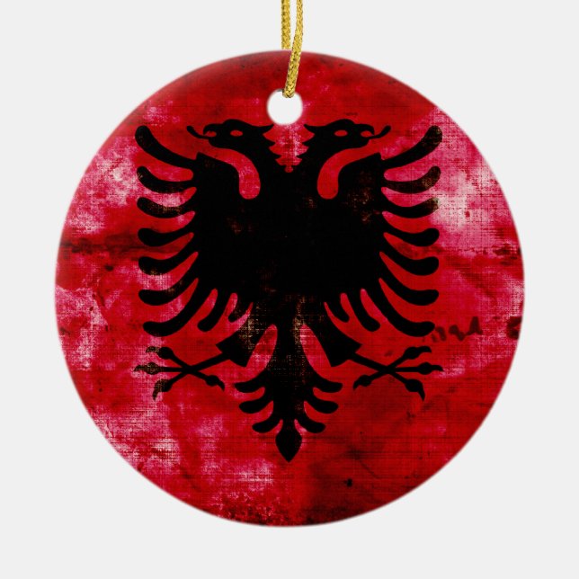 Weathered Albania Flag Ceramic Tree Decoration (Front)