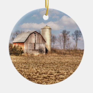 Weathered Barn & Silo in Cornfield Ceramic Tree Decoration