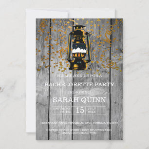 Weathered Barn Wood & Lantern Bachelorette Party Invitation