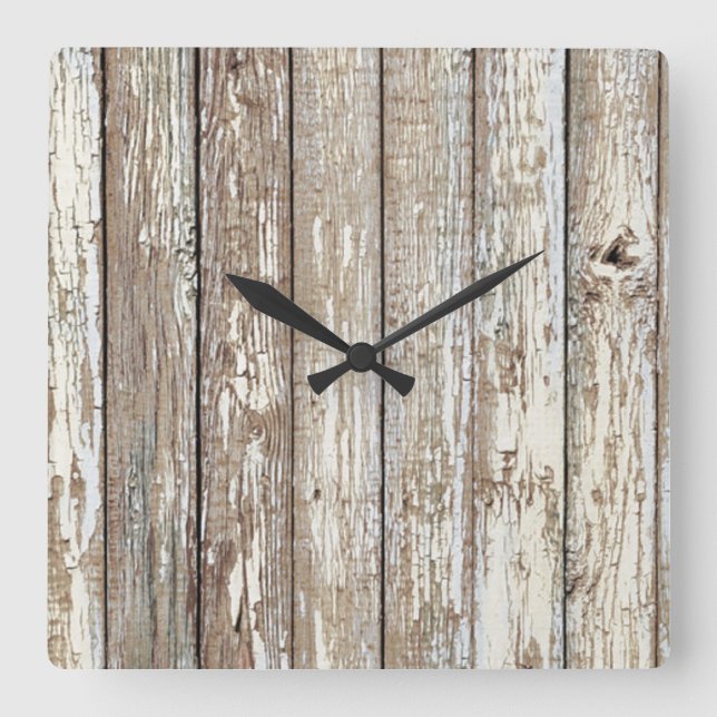 Weathered Barn Wood Square Wall Clock (Front)