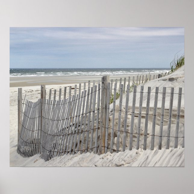 Weathered beach fence and ocean beach poster (Front)
