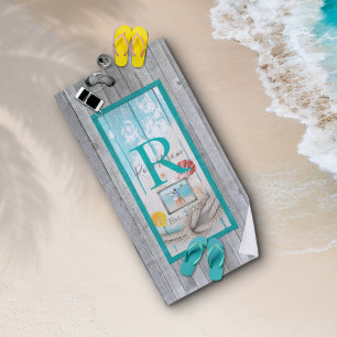 Weathered Beach Wood Monogram and Photo Beach Towel