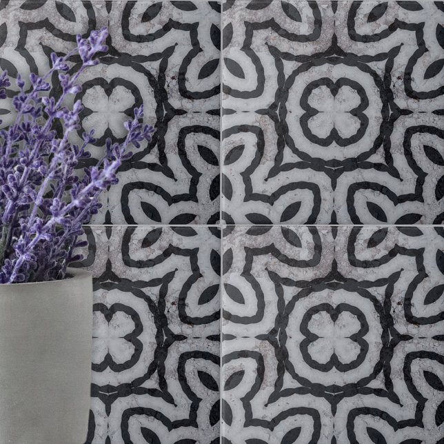Weathered Black White Grey Marble-Look Geometric  Tile (Creator Uploaded)