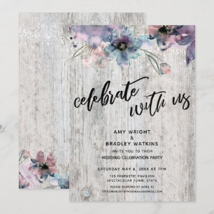 Weathered Boards Flowers Lights Celebrate with Us Invitation