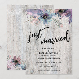 Weathered Boards Flowers Lights Just Married Invitation