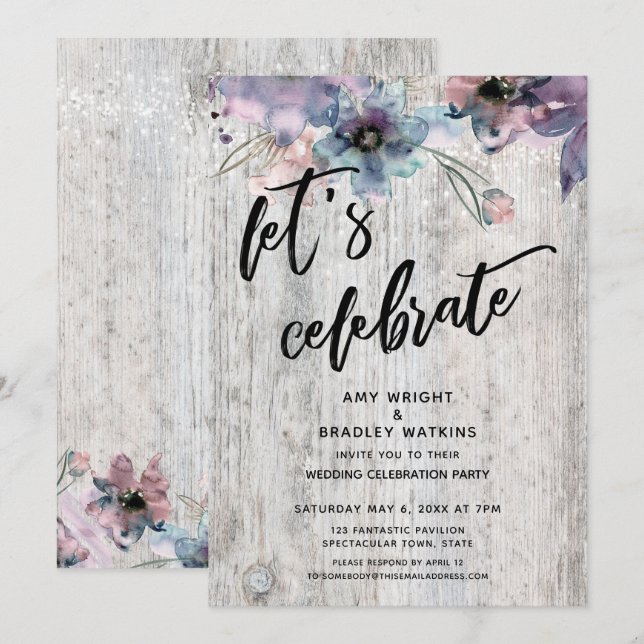 Weathered Boards Flowers Lights Let's Celebrate Invitation (Front/Back)