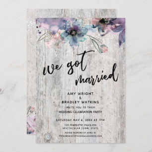 Weathered Boards Flowers Lights We Got Married Invitation