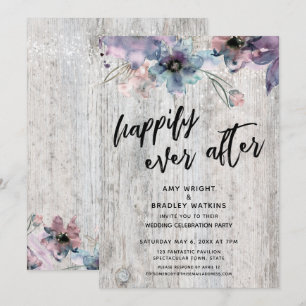 Weathered Boards Flowers Lights We Got Married Invitation