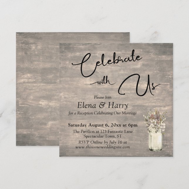Weathered Boards Wildflowers Celebrate with Us Invitation (Front/Back)