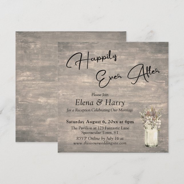Weathered Boards Wildflowers Happily Ever After Invitation (Front/Back)