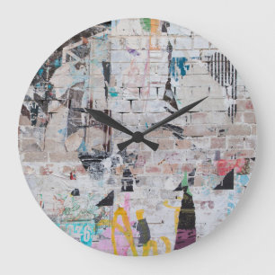 Weathered Brick: Urban Poster Wall. Large Clock