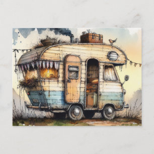 Weathered Caravan Camper RV Watercolor Style  Postcard