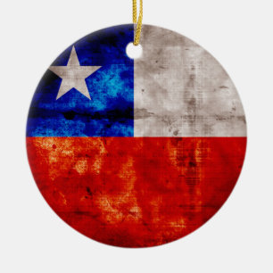 Weathered Chile Flag Ceramic Tree Decoration