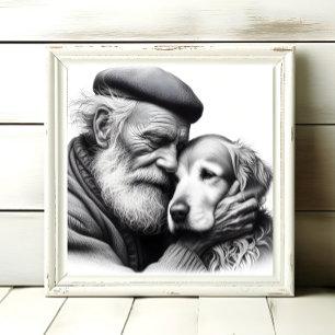 Weathered Companions Elderly Man with his Dog Photo Print