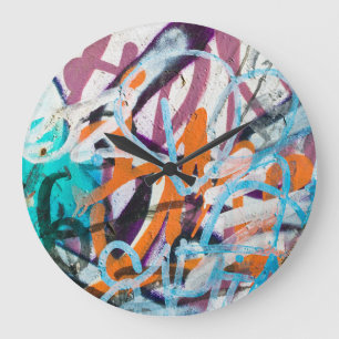 Weathered concrete wall, grungy texture. large clock