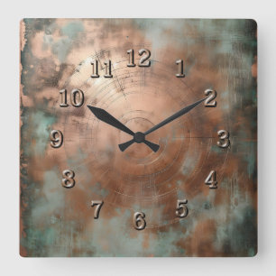 weathered copper square wall clock