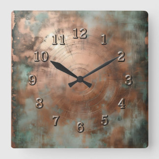 weathered copper square wall clock