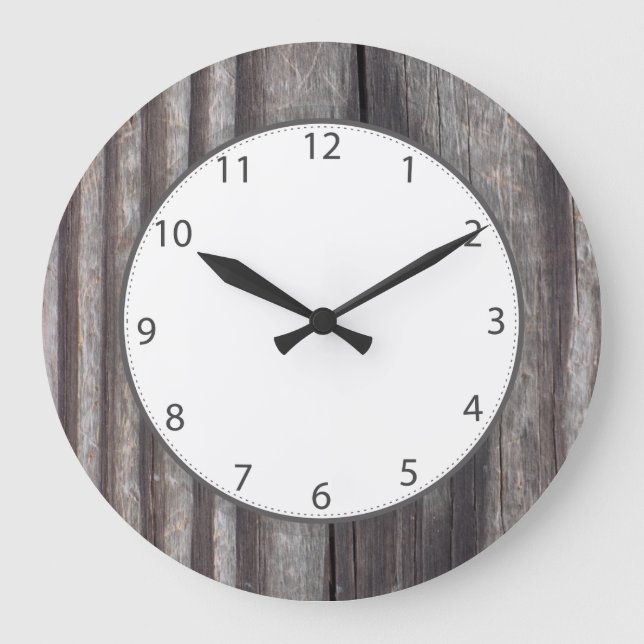 Weathered Country Wood Grey Numbers Large Clock (Front)