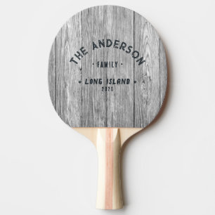 Weathered Dark Grey Vintage Seaside Family Name Ping Pong Paddle