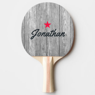 Weathered Dark Grey Wooden Vintage Star Signature Ping Pong Paddle