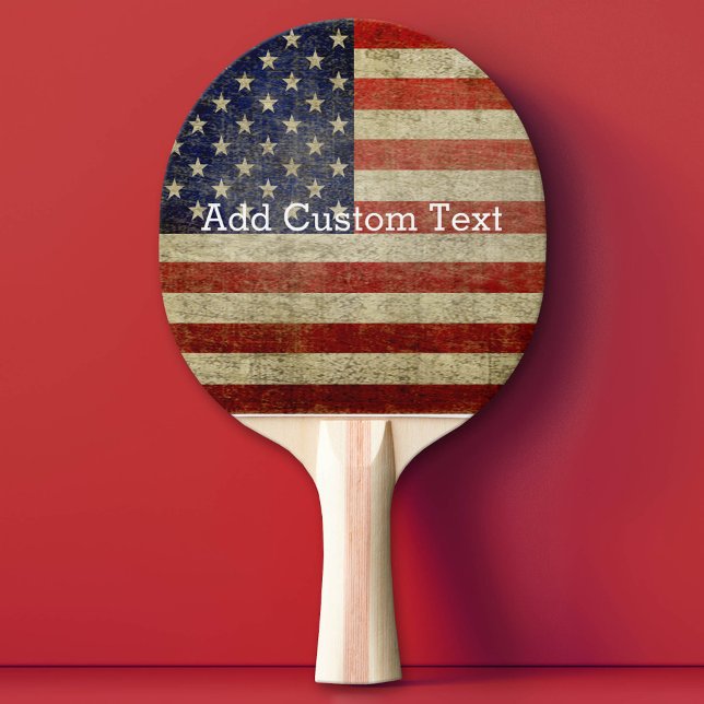 Weathered, distressed American Flag Ping Pong Paddle (Custom Ping Pong Paddle with Vintage American Flag)