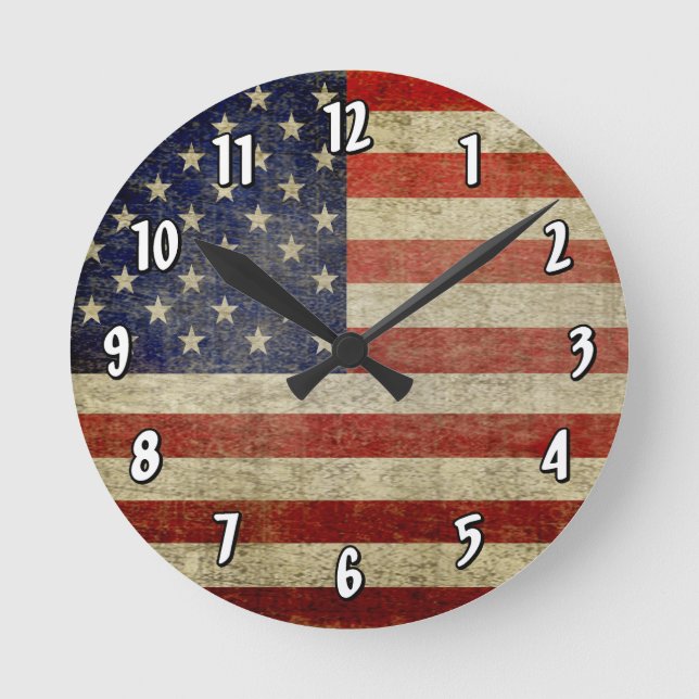 Weathered, distressed American Flag Round Clock (Front)