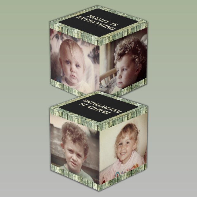 Weathered faux green wood family black 4 photo cube (Creator Uploaded)