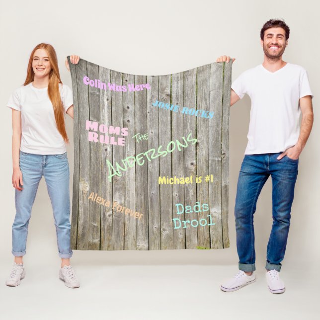 Weathered Fence Custom Graffiti Names Fleece Blanket (In Situ)