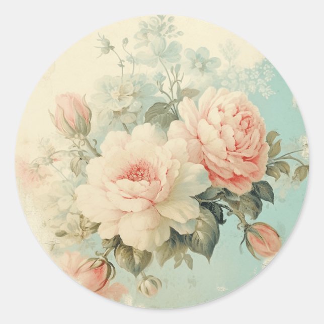 Weathered Glamour, Pink & Blue Shabby Chic Classic Round Sticker (Front)
