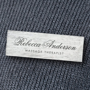 Weathered grey barn wood grain chic script name tag