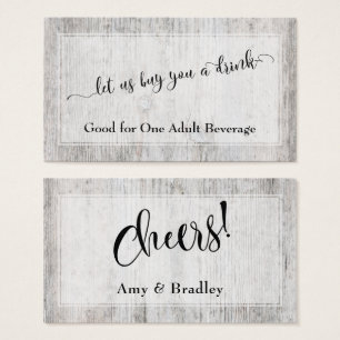 Weathered Grey Wood Elegant Script Drink Tickets