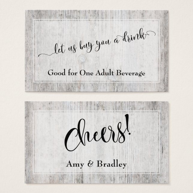 Weathered Grey Wood Elegant Script Drink Tickets (Front & Back)