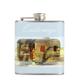 Weathered gypsy caravan Thunder_Cove any colour Hip Flask