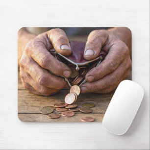 Weathered Hands with Pennies in Coin Purse Mouse Mat