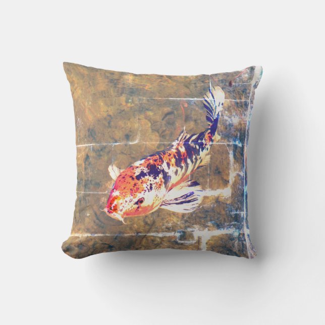 Weathered Japanese Koi Image Cushion (Front)
