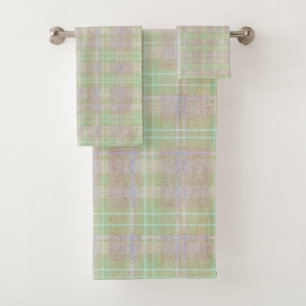 Weathered Neutral Sage Plaid Bath Towel Set