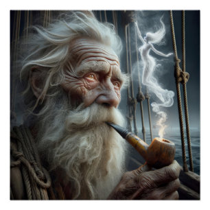 Weathered Old Seaman Smoking a Pipe Poster