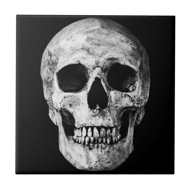 Weathered Old Skull - Black & White Tile (Front)
