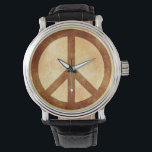 Weathered Peace Sign Men's Watch<br><div class="desc">Wrist watches are back in style - so are peace signs. Why not combine the two so you can be a punctual hippy :). Rustic classic weathered peace sign design with genuine leather strap. Other features: - Three hand analog Japanese quartz - Water Resistance: Up to 3 ATM (98.4 ft)...</div>