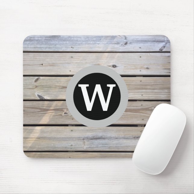 Weathered Pine Wood Monogram Mouse Mat (With Mouse)