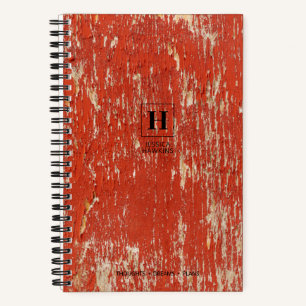 Weathered Red Painted Wood Classic Monogram Notebook