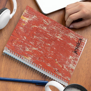 Weathered Red Painted Wood Modern Typography Notebook