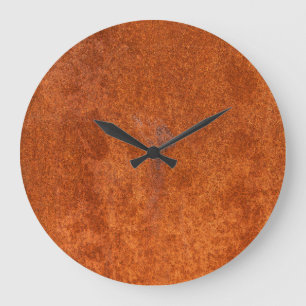 Weathered rusted metal: orange-red texture. large clock