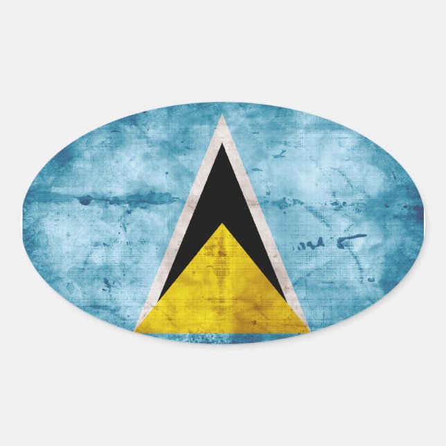 Weathered Saint Lucian Flag Oval Sticker (Front)