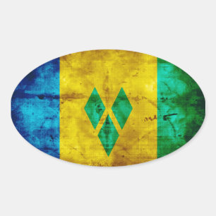Weathered Saint Vincent Flag Oval Sticker