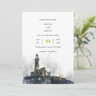 Weathered Seaside Lighthouse Island Beach Wedding  Invitation