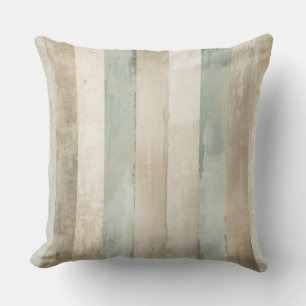 Weathered Soft Blue Tan Brown White Rustic Stripe Cushion