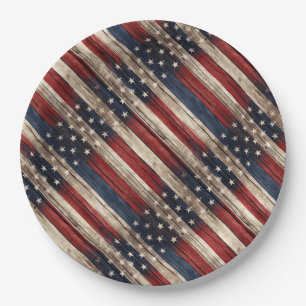 Weathered Stars & Stripes Wood Flag Paper Plate